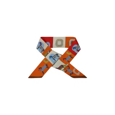 Saachi Women's Orange Equestrian Print Skinny Scarf