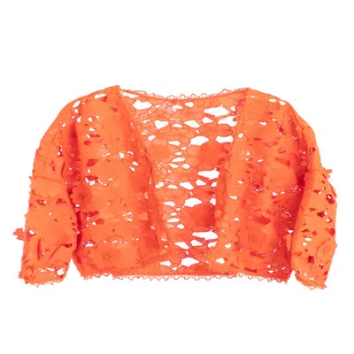 Saachi Women's Orange Floral Lace Cut Out Coral Bolero