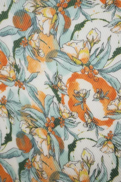 Saachi Women's Orange / Grey Floral And Fruit Pleated Scarf In Multi