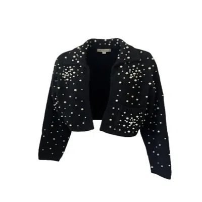 Saachi Women's Pearl Collared Open Black Cardigan