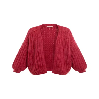 SAACHI WOMEN'S PINK CHUNKY KNIT OVERSIZED FUCHSIA CARDIGAN SWEATER