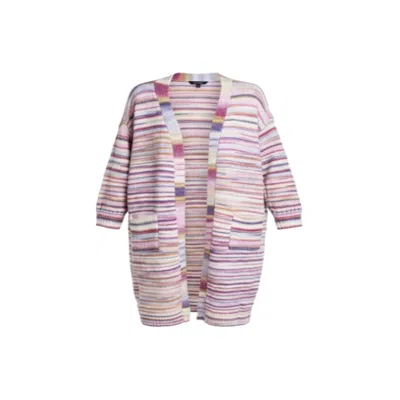 Saachi Women's Pink Horizontal Striped Long Lavender Blush Cardigan Sweater