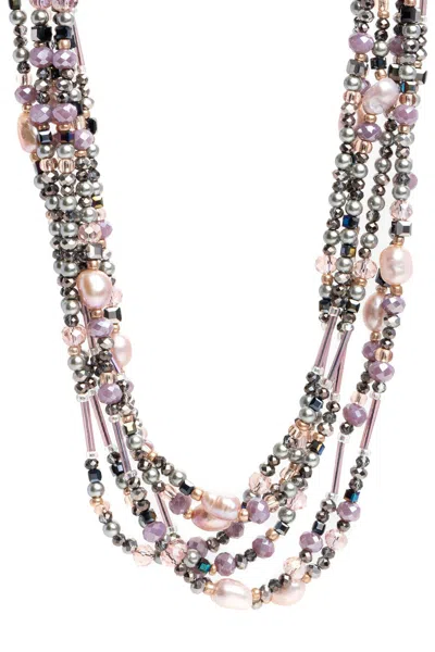 Saachi Women's Pink / Purple Amethyst Multi Beaded Necklace
