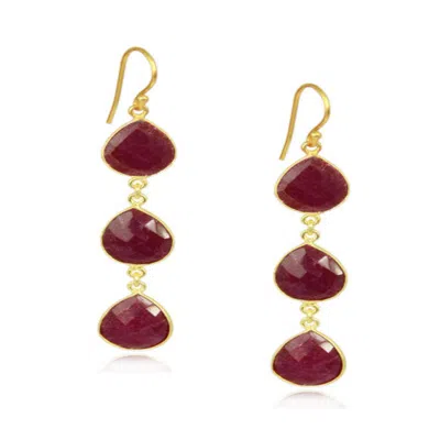 Saachi Women's Pink / Purple Triple Drop Gemstone Earring