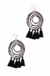 Saachi Women's Pink / Purple / White Beaded Tassel Hoop Gray Earrings In Black