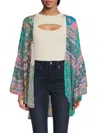 Saachi Ruffle Sleeve Kimono In Aqua