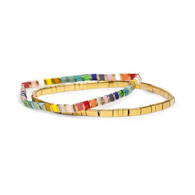 Saachi Women's Rainbow Stretch Rainbow Bracelet Set