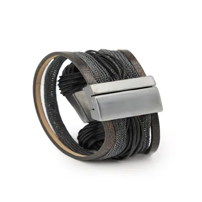 Saachi Women's Rectangle Charm Cord Black Bracelet