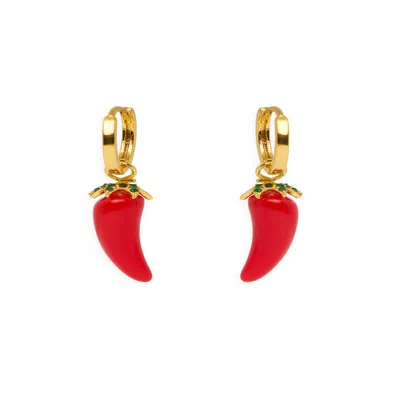 Saachi Women's Red Chile Pepper Huggie Charm Earring