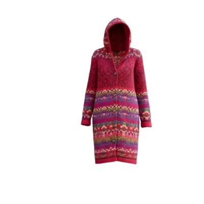 Saachi Women's Red Fair Isle Nordic Long Cardigan In Multi
