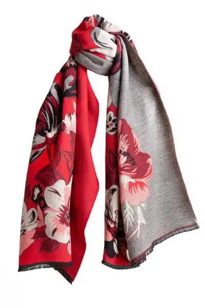 Saachi Women's Red Flower Bloom Reversible Scarf