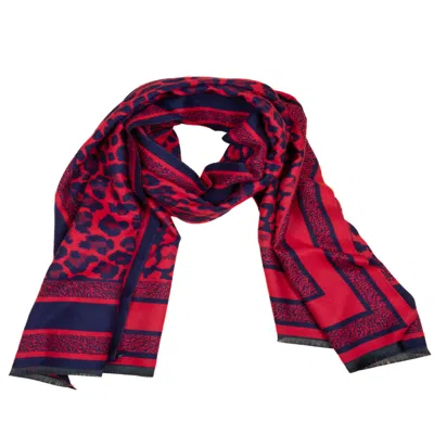 Saachi Women's Red Reversible Leopard Pattern Crimson Scarf