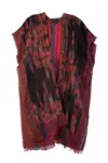 Saachi Abstract Fringe Poncho In Red