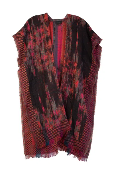 Saachi Women's Red Woven Fringed Kimono