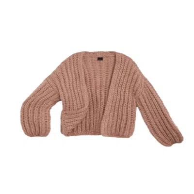 Saachi Women's Rose Gold Chunky Knit Oversized Light Salmon Cardigan Sweater In Burgundy