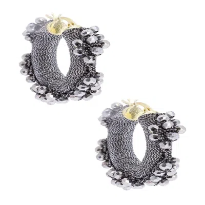 Saachi Women's Royal Redux Beaded Hoop Silver Earring