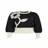 Saachi Ruffled Bloom Pullover Sweater In Black