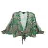 Saachi Women's Sheer Floral Geo Tie Front Green Kimono In Green
