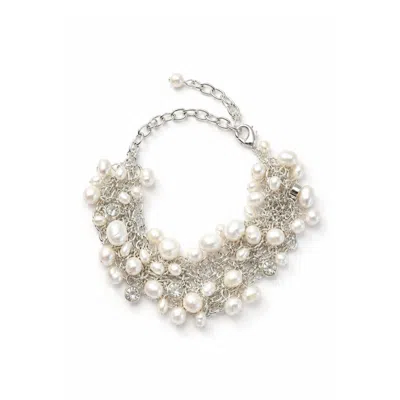 Saachi Women's Silver Cascading Pearl Statement Bracelet