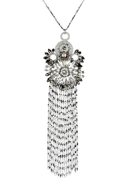 Saachi Women's Silver Crystal Tassel Statement Necklace