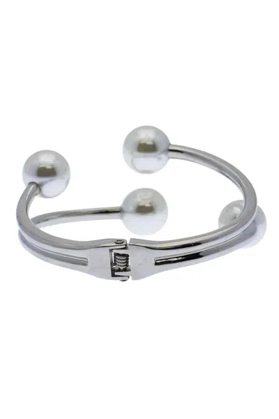 Saachi Women's Silver Hinged Pearl Cuff Bracelet