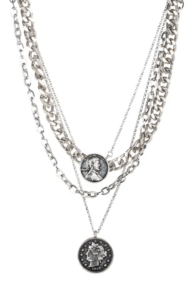 Saachi Women's Silver Layered Chain Coin Necklace