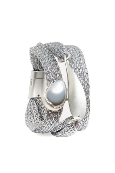 SAACHI WOMEN'S SILVER MESH TWISTED ORB BRACELET