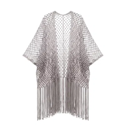 Saachi Women's Silver Metallic Fringe Taupe Kimono