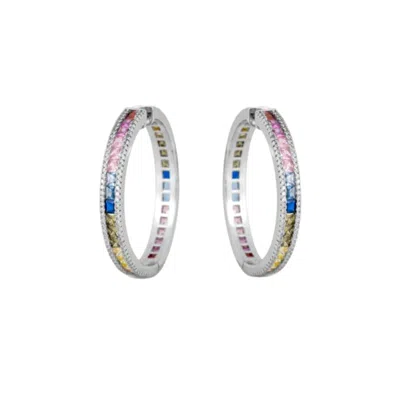 Saachi Women's Silver Rainbow Square Huggie Hoop Earrings In Multi