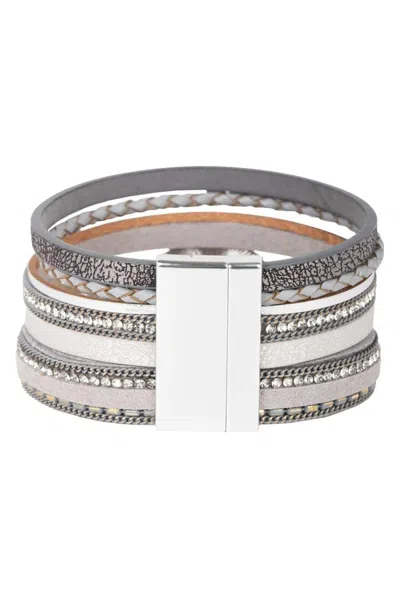 Saachi Women's Silver Reno Leather Bracelet