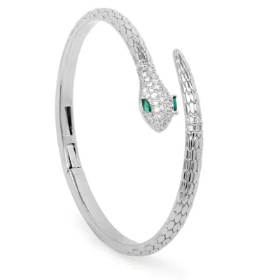 SAACHI WOMEN'S SILVER SERPENT SPARKLE HINGED CUFF