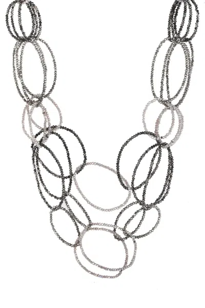 Saachi Women's Silver Three-layer Oval Multi Crystal Beaded Necklace