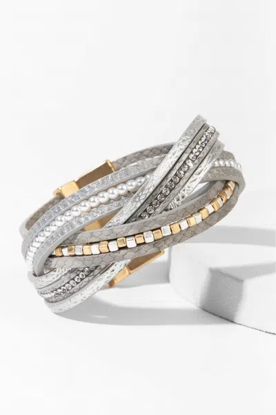Saachi Women's Stark Mixed Bead Leather Bracelet In Silver In Gray