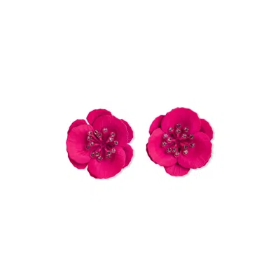 SAACHI WOMEN'S STATEMENT FLOWER CRYSTAL PINK STUDS