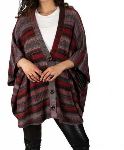 Saachi Women's Striped Knit Poncho Top In Firebrick/red/gray In Brown