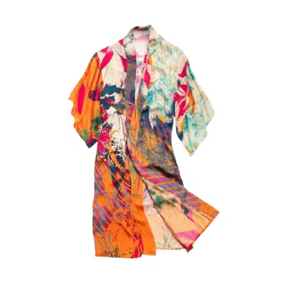 Saachi Women's Summer Ulta Orange Kimono Abstract In Multi