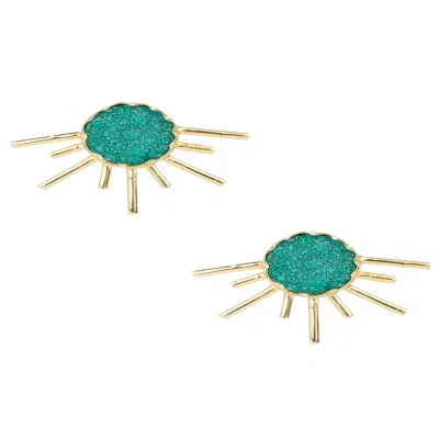 Saachi Women's Sun Stud Druzy Green Earrings
