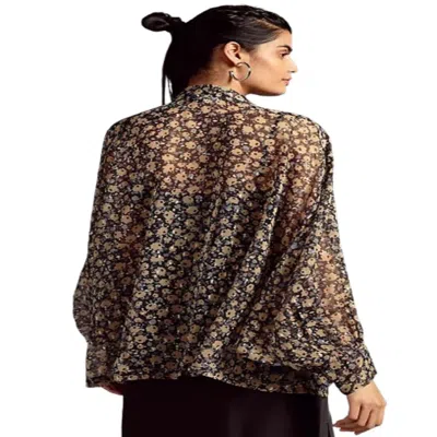 Saachi Women's Tie Front Floral Black Kimono