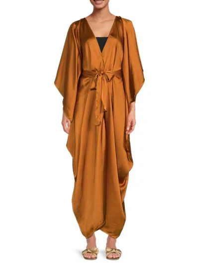 Saachi Women's Tie Front Satin Maxi Caftan Dress In Brown