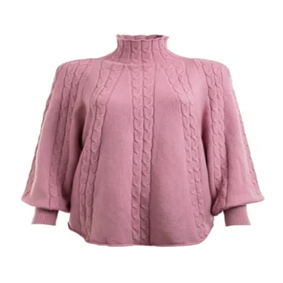 Saachi Women's Turtleneck Sweater Cable Knit Light Pink Poncho