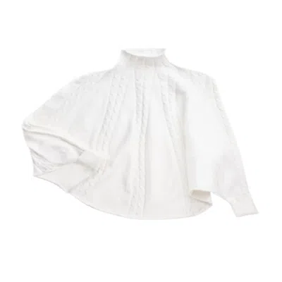 Saachi Women's Turtleneck Sweater Cable Knit White Poncho