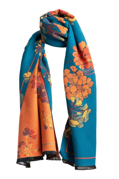 Saachi Women's Two Tone Floral Reversible Blue Scarf