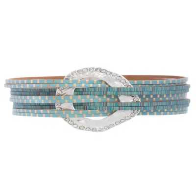 Saachi Women's Vegan Leather Crystal Disk Green Bracelet