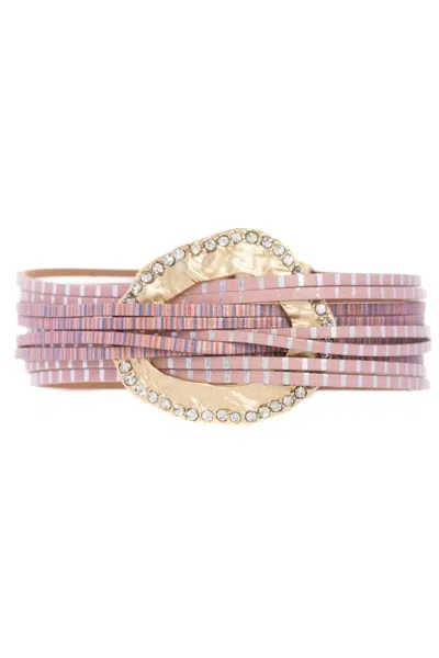 Saachi Women's Vegan Leather Crystal Disk Pink Bracelet