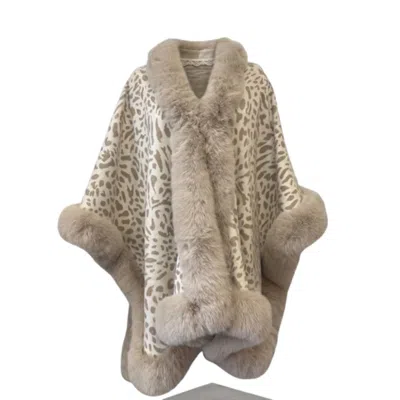 Saachi Women's White Animal Print Faux Fur Cape In Neutral