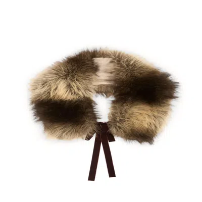 Saachi Women's White / Brown Faux Fur Tie Beige Collar