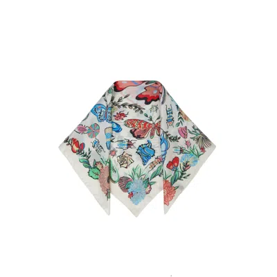 Saachi Women's White Butterfly Garden Satin Ivory Bandana