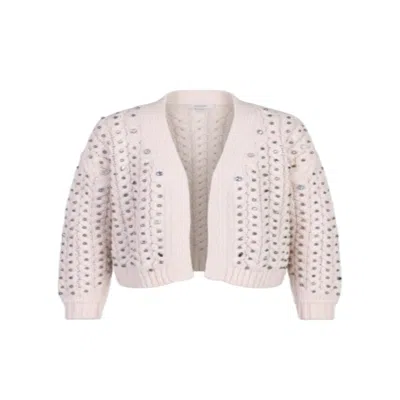 Saachi Gemstone Cable Knit Hooded Cardigan In White