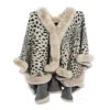 Saachi Women's White Cheetah Print Bisque Kimono Faux Fur Cape In Neutral