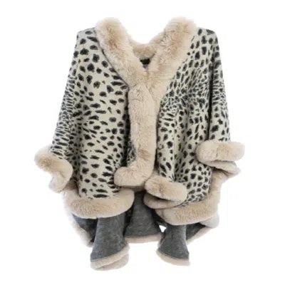 Saachi Women's White Cheetah Print Bisque Kimono Faux Fur Cape In Neutral